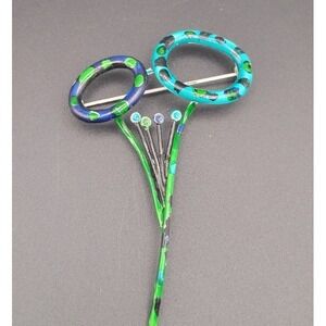 Vintage USNER Eyeglass Brooch Scissor Pin Signed Abstract Green Black